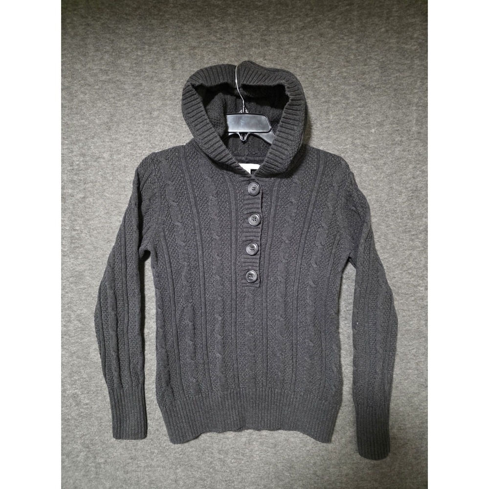 Old Navy Women's Black Medium Hooded Cable Knit‎ Sweater 100% Cotton Corpcore